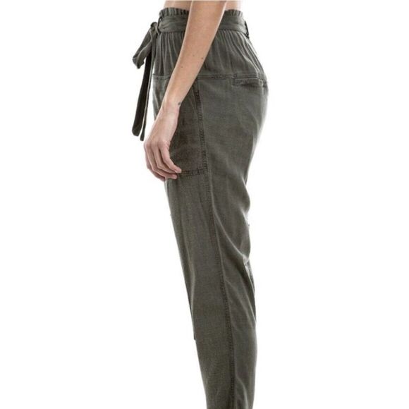 Cyn Jin Slub Cross Hatch Trousers Relaxed Womens Size 2 Stretch Waist Green - Picture 2 of 9